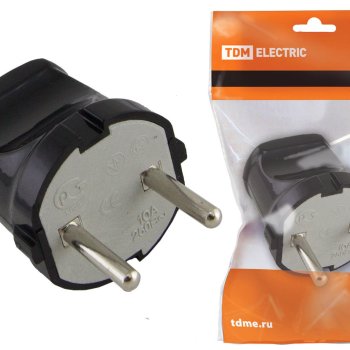 Вилка TDM без заземления черная 6А 250В (500)