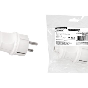 Вилка TDM прямая с заземлением белая 16А 250В Народная (50)