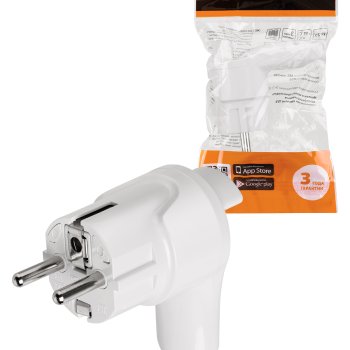 Вилка TDM угловая с/з с кнопкой извлечения из сети белая 10А (240)