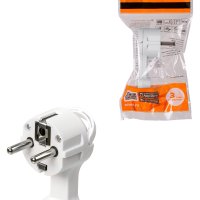 Вилка круглая плоская с кольцом белая 16А 250В TDM