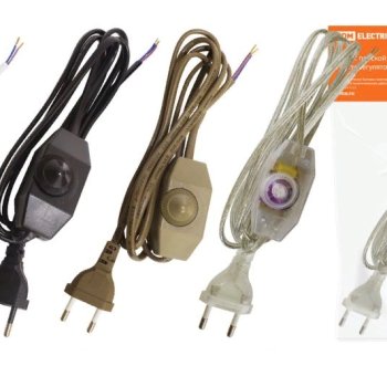 Шнур  плоской вилкой и светорегулятором TDM ШУ05С2 ШВВП 2х0,75 2м черный (80)