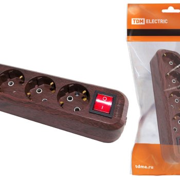 Колодка TDM 4гн 16А с заземлением выключатель бук (12)