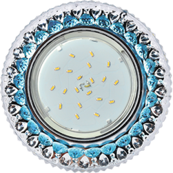 Ecola GX53 H4 LD7009 Светильник встр. искристый с подсветкой "Кристалл" Прозрачный и Голубой / Хром