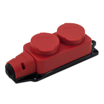 Розетка (колодка) каучуковая 2 гнезда 2P+PE 16A IP44 красный Omnyx (72)