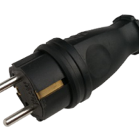 Вилка прямая с заземлением каучук 16А IP44 черная 9210 IN HOME