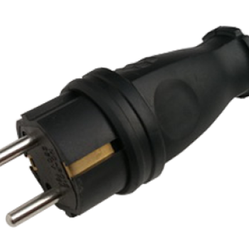 Вилка прямая с заземлением каучук 16А IP44 черная 9210 IN HOME