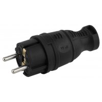 Вилка каучук Эра прямая с/з 16А черный IP44 (30)