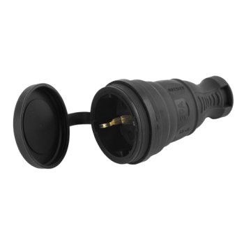 Розетка (колодка) каучуковая 1 гнездо 2P+PE 16A IP44 черный Эра (25)