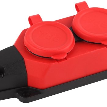 Колодка каучуковая 2 гнезда с заземлением IP44 16А красный Эра (12)