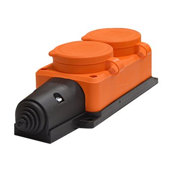 Колодка каучук Универсал 2гнезда с заземлением 16А Компакт оранжевый (40)