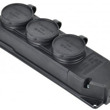 Колодка каучуковая 3 гнезда с заземлением IP44 16А Generica (96)