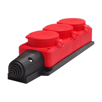 Розетка (колодка) каучуковая 3 гнезда 2P+PE 16A IP44 красный Универсал Компакт (40)