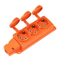 Розетка (колодка) каучуковая 3 гнезда 2P+PE 16A IP54 оранжевый Rexant Compact (25)