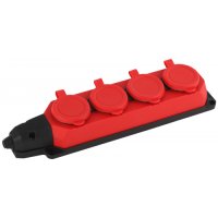 Колодка каучуковая 4 гнезда с заземлением IP44 16А красный Эра (7)