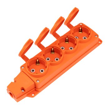 Розетка (колодка) каучуковая 4 гнезда 2P+PE 16A IP54 оранжевый Rexant Compact (20)