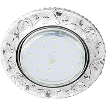 Ecola GX53 H4 LD7071 Светильник встр. искристый с подсветкой "Розы" Прозрачный / Хром 35x125 (к+)