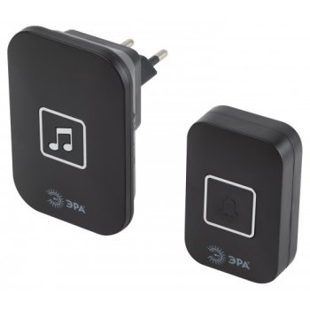 Звонок беспроводной ЭРА С97 220В кнопка А23 черный 60 мелодий 70м