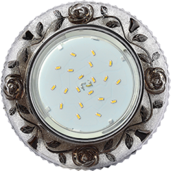 Ecola GX53 H4 LD7071 Светильник встр. искристый с подсветкой "Розы" Прозрачный и Черный / Хром 35x12