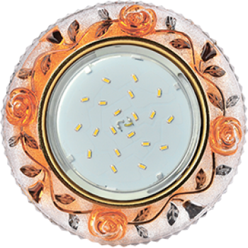 Ecola GX53 H4 LD7071 Светильник встр. искристый с подсветкой "Розы" Прозрачный и Янтарь / Золото 35x