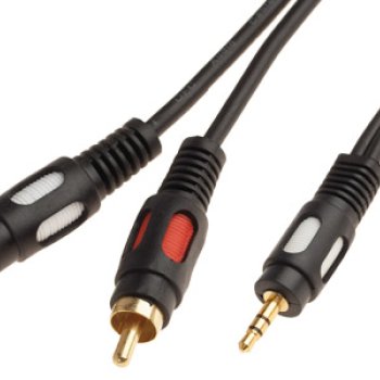 Кабель 2RCA - джек 3.5мм 3 м, позолоченные контакты, Rexant, черный (10)