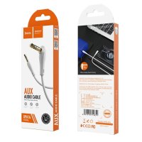 Кабель джек 3.5мм - джек 3.5мм 1м Hoco UPA14 позолоченные контакты, угловой разъём, серый, коробка (1/30/300)