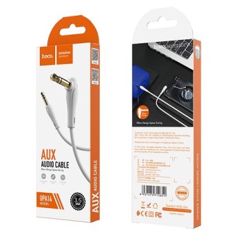 Кабель джек 3.5мм - джек 3.5мм 1м Hoco UPA14 позолоченные контакты, угловой разъём, серый, коробка (1/30/300)