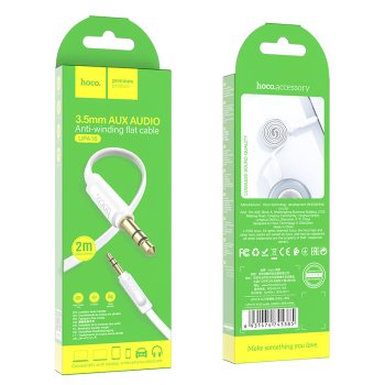Кабель джек 3.5мм - джек 3.5мм 2м Hoco UPA16 позолоченные контакты, белый, коробка (1/31/310)