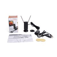 Антенна комнатная активная Сигнал SAI 300 DVB-T2 и ДМВ (усы 12 см, кабель 2 метра, USB, двусторонний скотч в комплекте), компактная,чёрный (1/40)