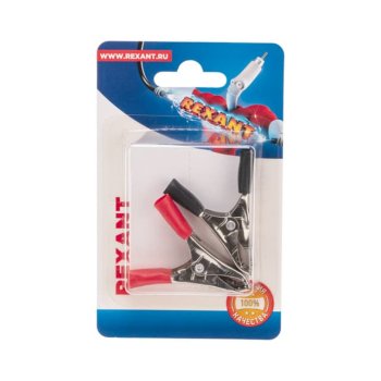 Зажим "крокодил"  10А 50мм (2шт/уп) красный+черн Rexant (20)