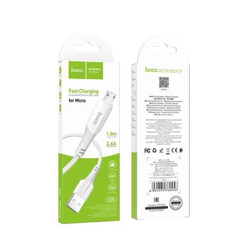 Кабель USB-microB 1м Hoco X70 2.4A нейлон белый коробка (1/31/310)