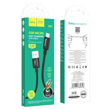 Кабель USB-microB 1м Hoco X89 2.4A нейлон чёрный коробка (1/34)