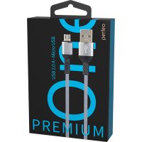 Кабель USB-microB 1м Perfeo Premium металлические коннекторы серый коробка (1/60)