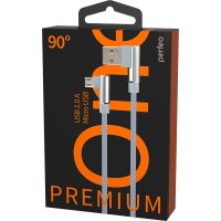 Кабель USB-microB 1м Perfeo Premium угловые коннекторы серый коробка (1/30)