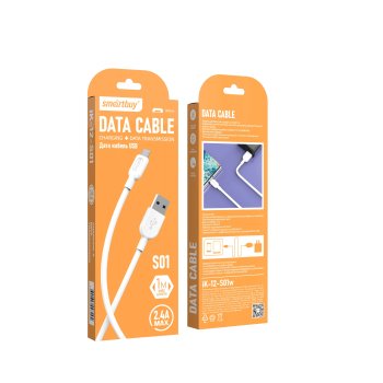 Кабель USB-microB 1м SmartBuy S01 2.4A белый коробка (1/50)