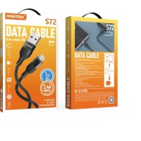 Кабель USB-microB 1м SmartBuy S72 2.4A силиконовый чёрный коробка (1/50)
