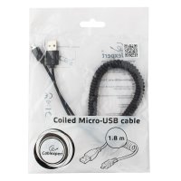 Кабель USB-microB 1.8м Cablexpert спиральный черный (200)