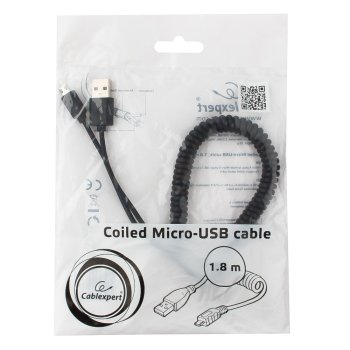 Кабель USB-microB 1.8м Cablexpert спиральный черный (200)