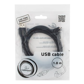 Кабель USB-microB 1.8м Cablexpert  золочёные контакты угловой черный (200)