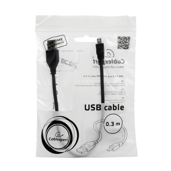 Кабель USB-miniB 0.3м Cablexpert 2.4A медь двойной экран чёрный пакет (1/500)