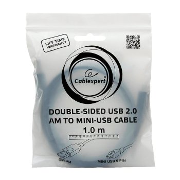 Кабель USB-miniB  1м Cablexpert мультиразъём черный (500)