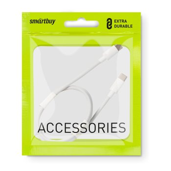 Кабель TypeC-TypeC 1м SmartBuy 100Вт 5А PD, QC белый пакет (1/40)