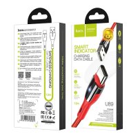 Кабель USB-TypeC 1.2м Hoco U89 3A, индикатор, нейлон, красный, коробка (1/22/220)