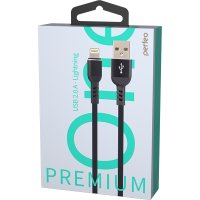Кабель USB-iPhone8pin  1м Perfeo Premium металлические коннекторы черный коробка (1/30)