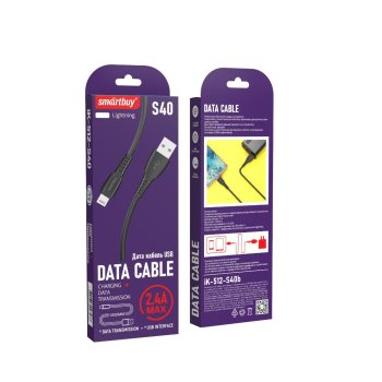 Кабель USB-iPhone8pin 1м SmartBuy S40 2.4A чёрный коробка (1/50)