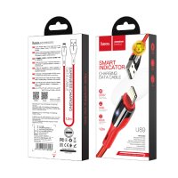 Кабель USB-iPhone8pin 1.2м Hoco U89 2.4A, индикатор, нейлон, красный, коробка (1/22/220)