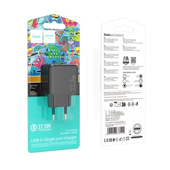 Адаптер 220В USB QC3.0 Hoco CS17A 3A 22.5Вт чёрный (1/28/168)