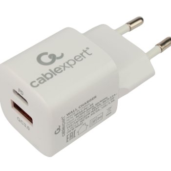 Адаптер 220В USB+TypeC Cablexpert PC-46 20Вт, быстрая зарядка QC3.0/PD, белый, пакет (1/200)