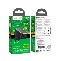 Адаптер 220В USB+TypeC Hoco CS32A 3A, 20Вт, быстрая зарядка QC3.0/PD, чёрный (1/12/120)