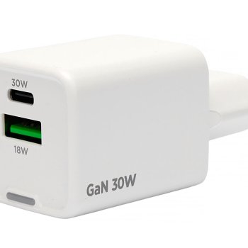 Адаптер 220В USB+TypeC QC4.0/PD Cablexpert PC-63 3A, 30Вт GaN, белый, пакет (1/132)