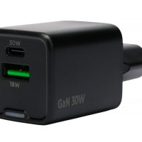 Адаптер 220В USB+TypeC QC4.0/PD Cablexpert PC-64 3A, 30Вт GaN, чёрный, пакет (1/132)